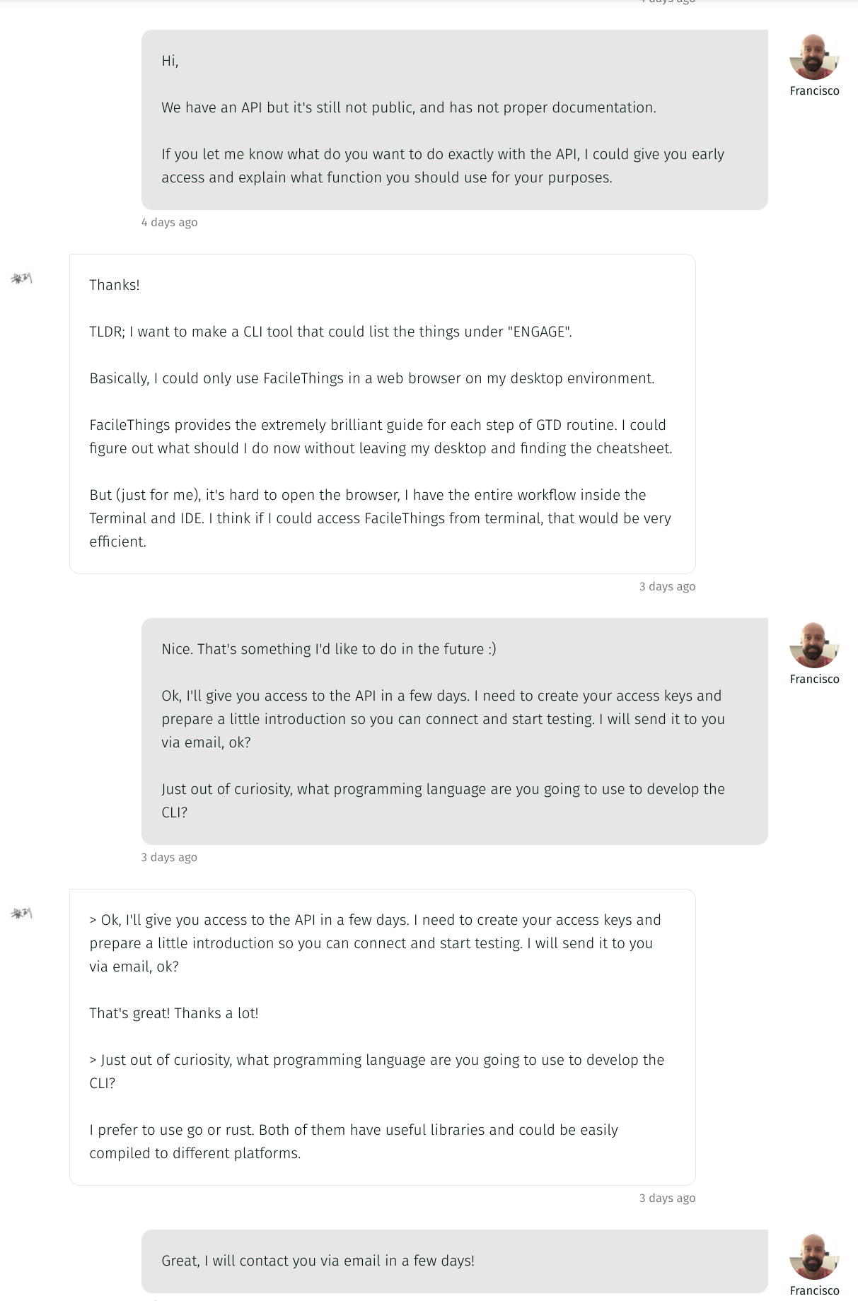 Facile Things the ticket about API